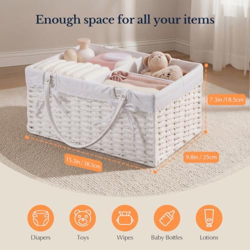 Yecaye Large Baby Diaper Caddy Organizer, Paper Rope Storage Baskets, White - Image 2