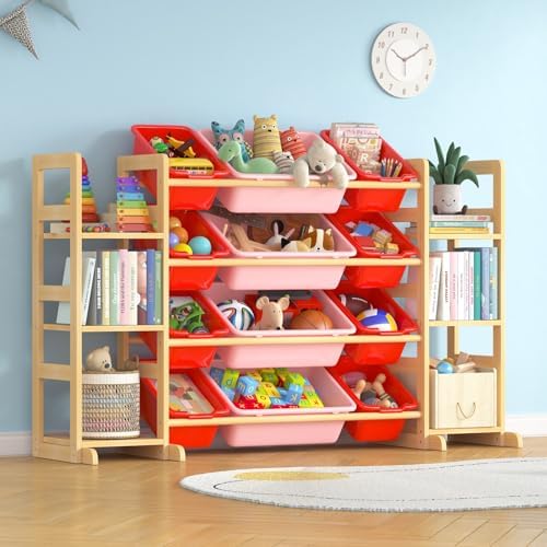 Large Toy Storage Organizer Kids Toy Organizer and Bookshelf Combo with 12 Bins and 6 Shelves Toy Organization Box Toy Shelf for Playroom, Bedroom, Nursery by Ratulie