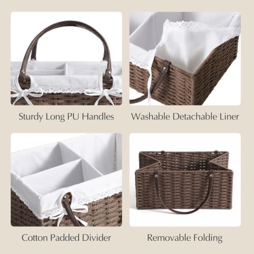 Yecaye Large Baby Diaper Caddy Organizer, Paper Rope Storage Baskets, Brown - Image 5