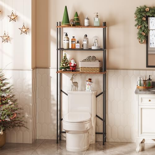 HOOBRO Over the Toilet Storage, 3-Tier Over Toilet Bathroom Organizer, Freestanding Above Toilet Shelf with Adjustable Feet, Space Saving, Easy Assembly, Rustic Brown and Black BF63TS01 - Image 2