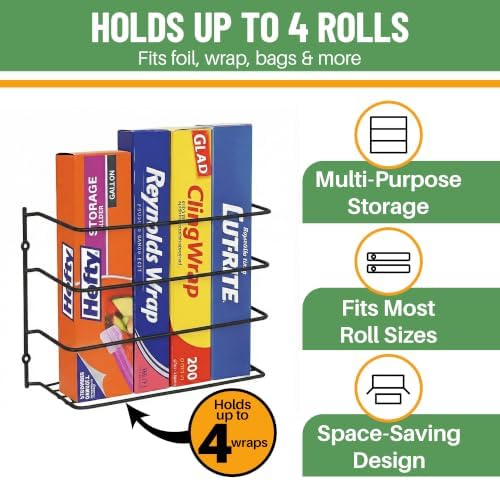Evelots Kitchen Wrap & Food Bag Organizer Wall/Cabinet Mount, 4-Pack, Black - Image 2