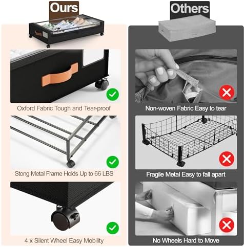 LAMU Under Bed Storage with Wheels, 4Pack Underbed Storage Containers,Black - Image 3
