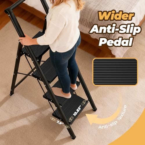 HBTower 4 Step Ladder, Lightweight Aluminum Folding Step Stool - Image 3