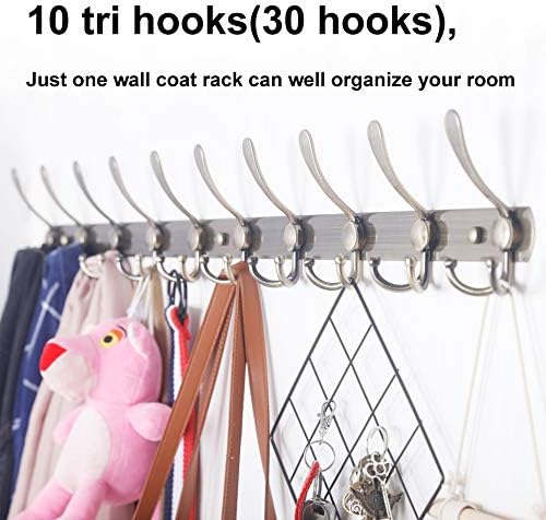 WEBI Coat Rack Wall Mount,37 5/8" Long Coat Hanger Wall,Coat Hooks Wall Mounted,16" Hole to Hole,10 Triple Hooks for Hanging Coats,Clothes,Jacket,Hats,Chromed,2 Packs - Image 4
