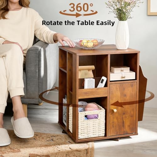 Square Rotating End Table with Storage, 16"D x 16"W x 23.3"H, Rustic Brown - Image 4
