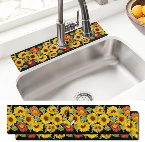 Sink Faucet Absorbing Mat, 2 Pack Drying Mat Around Faucet Sink Splash Guard Behind Faucet Sinkmat For Kitchen Bathroom Island Rv 24 * 5.5 Inch (60 * 14 cm) by BathtubMat