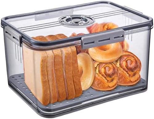 Gifhomfix Bread Box Bread Boxes for Kitchen Counter Airtight, Time Recording Bread Storage Container with Lid, Bread Keeper for Homemade Bread, Toast, Bagel, Donut and Cookies, LARGE Grey by Gifhomfix