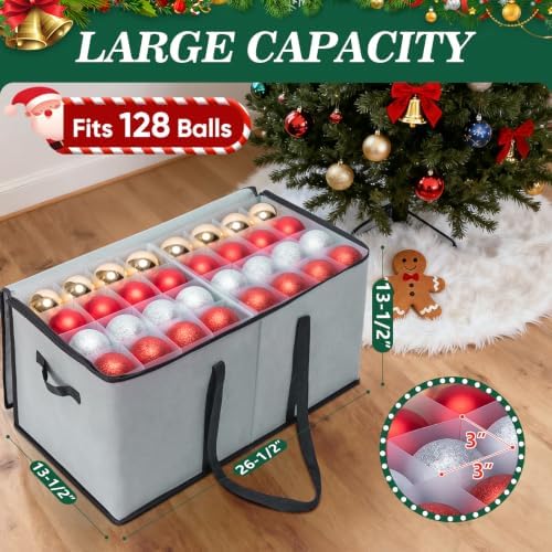 BALEINE Christmas Ornament Storage Box with Dividers, Premium Holiday Ornaments Storage Container Bin for Xmas Decorations (128 Ball, Green, Soft) - Image 4