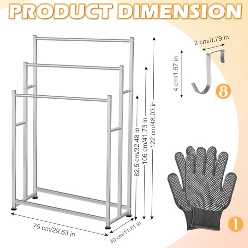 47.6 Inch Tall Free Standing Towel Racks 3 Tier Pool Towel Rack Outdoor Oversized Floor Bath Towel Drying Valet Holder Blanket Quilt Rack Stand for Bathroom Bedroom Beach Hot Tub Gym Pool Area Outside - Image 2