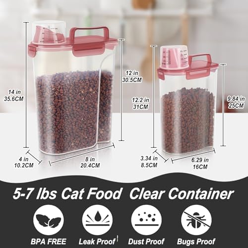 LEAWALK 3+5Lbs Airtight Dog Cat Pet Food Storage Container (Clear Pink) - Image 4