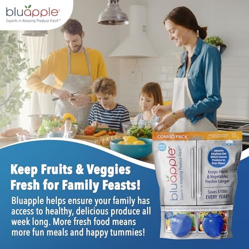 Bluapple Produce Saver Ethylene Gas Absorber - Fresh Fruit & Vegetable Storage for Refrigerator, Each Packet Lasts 3 Months, Produce Storage, BPA Free - Combo Pack (8 Packets & 2 Bluapples for 1 Year) - Image 5