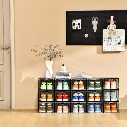 INSTY 12 Pack Large Shoe Storage Box, Clear Shoe Storage Organizer with Magnetic Door, Stackable,Shoe Containers For Display Sneakers, Easy Assembly, Fit up to US Size 12, Transparent - Image 6