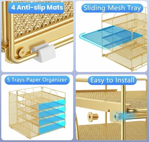 OPNICE Desk Organizer, 5-Tier Paper Organizer Letter Tray, Gold - Image 5