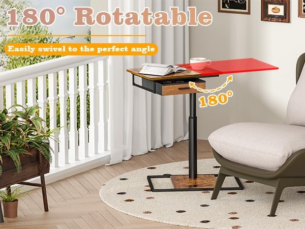 Simple Serenity Extra Large TV Tray Table with Drawer, Adjustable Height & 180° Swivel Top, C‑Shaped End Table for Eating on Couch, Sofa Side Table for Living Room, Bedroom and Small Spaces - Image 5