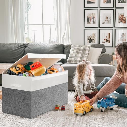 INDRESSME 122L Large Toy Storage Box, Lid & Dividers, Grey & White - Image 2