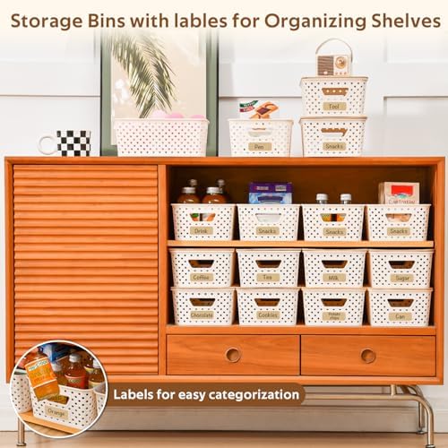 8 Pack Plastic Storage Bins with Bamboo Lids - Stackable Storage Baskets with Handle for Pantry Organizer and Storage, Plastic Containers Bins Lidded Storage Bins for Classroom Office Shelves - Image 6