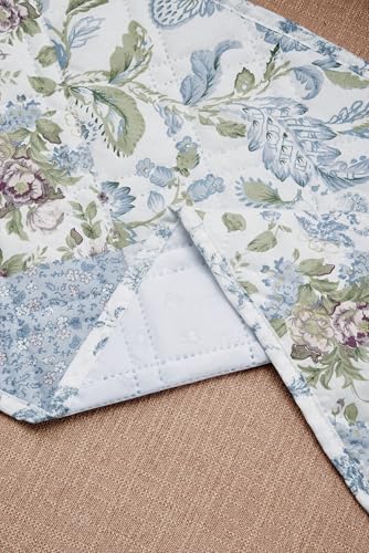 Brilliant Sunshine Blue Roses Patchwork Couch Armrest Organizer, 35"×13" - Image 6