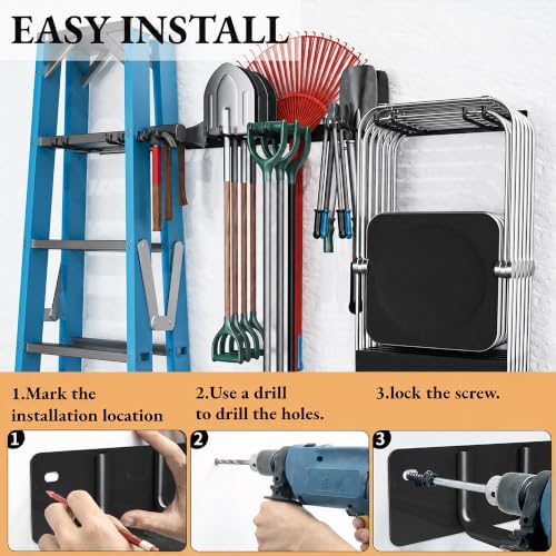 MOOMSINE Folding Chair Storage Rack Wall Mount, Garden Tool Hanger for Garage Organization, Patio, Beach & Camping Chairs Organizer Hooks, Holds 480 lbs - 4 Pack - Image 4