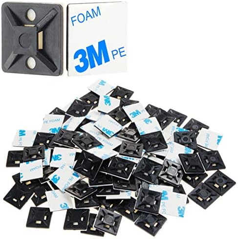 XHF 100 PCS 3/4" Black Self Adhesive Cable Zip Tie Mounts Wire Cable Clips Holders Management Anchors Organizer Holders Squares(HS-101S) by XHF