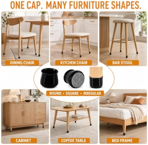 Chair Leg Floor Protectors w/Felt Pads 24-Pack – Stretch Silicone Furniture Caps for Hardwood Floors | Noise-Reducing No-Scratch Chair Covers (Medium, Fits Round & Square) - Image 6