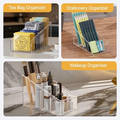 Clear TV Remote Control Holder, PET Remote Caddy with 4 Compartments, Mini Desktop Organizer for Remotes, Pens, Office Desk and Bedside - Image 5