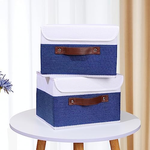 ANMINY Fabric Storage Box Bins with Lids, Blue White, 10"x8"x7", 4 Pack - Image 6