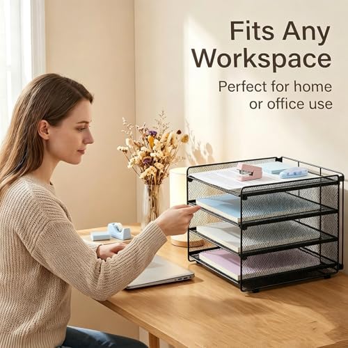 OPNICE Desk Organizer, 4-Tier Paper Organizer Letter Tray, Black - Image 7