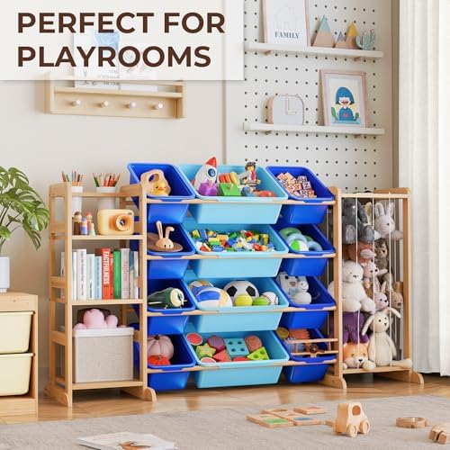 Toy Storage Organizer with Bookshelf and Stuffed Animal Storage - Kids Playroom Organization with 3 Shelves and 12 Toy Bins - Toddler Living Room Toy Box for Lego - Nursery Bedroom Decor Essential - Image 3