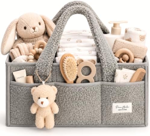 PeraBella Baby Diaper Caddy Organizer with Handle, Boy & Girl Shower Gift Basket, Portable Diaper Storage Basket Bin for Wipes, Newborn Baby Essentials Registry Search Must Haves, Car Caddy Organizer by PeraBella