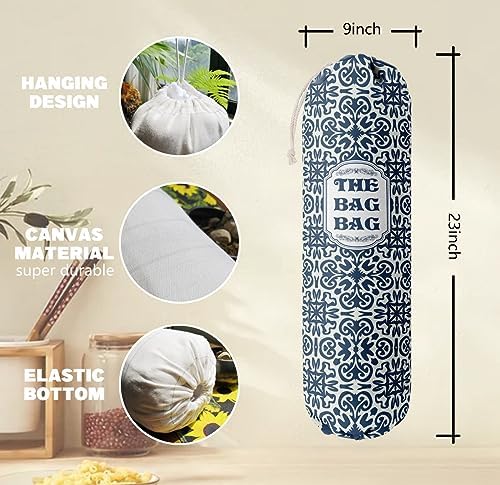 HiLus Bag Holder, Blue Fabric Grocery Bags Holder Organizer, Wall Mount Plastic Bags Storage Container Dispenser, Kitchen Storage & Organization Product Accessories - Image 3