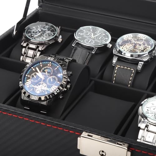 Watch Box for Men, 12 Slot Watch Case, Men's Jewelry Box With Drawer, Man Jewelry Accessory Organizer Case with Large Window, 2-Layer Watch Holder, PU Leather, Fathers Day Gift for Dad - Image 4