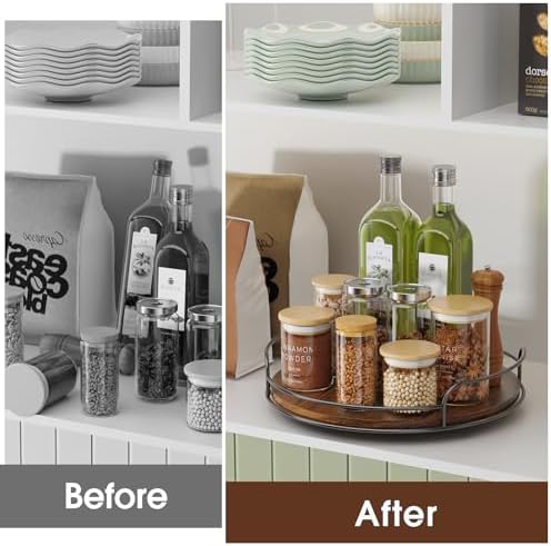 LAMU 2 Pack 9'' 10'' Lazy Susan Turntable Organizer for Table Top Cabinet, Wooden Lazy Susan for Kitchen, Pantry, Countertop, Bathroom Vanity, Spice Organization, Wood Decor - Image 3