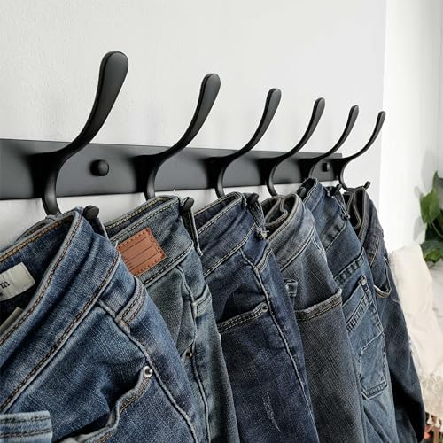 SKOLOO Coat Rack Wall Mounted - 6 Hooks, Heavy Duty, Stainless Steel, Metal Wall Hanger, Sturdy Coat Hooks for Hanging Coats, Jacket, Clothes, Hats - Black - Image 3