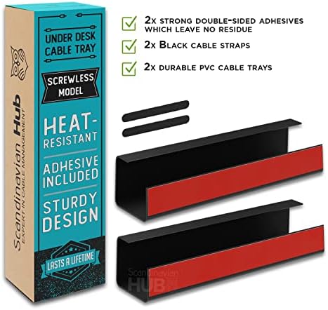 Scanfield Under Desk Cable Management Tray, No-Screw, 17-Inch, 2-Pack Black - Image 5