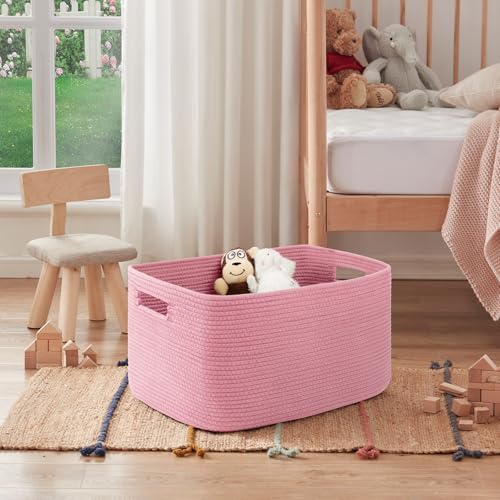 OIAHOMY 75L Large Blanket Basket Woven Storage Basket with Handle Pink - Image 6