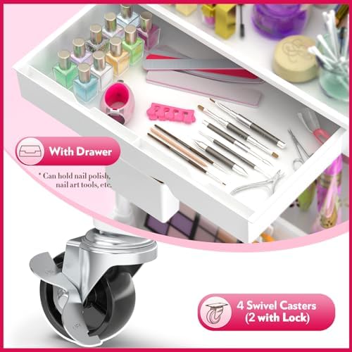 SUNALLY Makeup Cart Organizer with Drawer,4 Tier Rolling Makeup Cart, White - Image 3