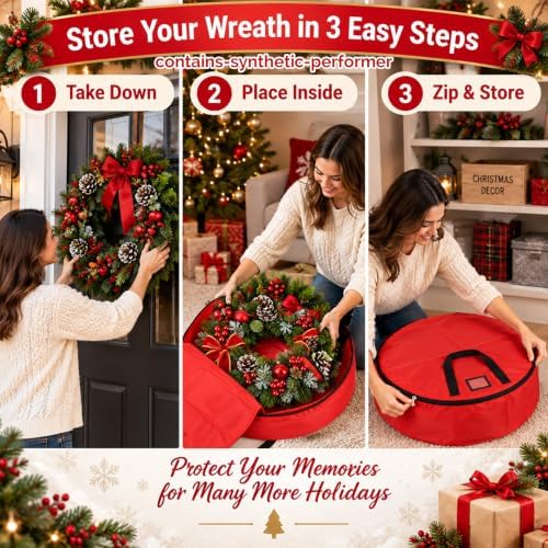 RAINFLOW Wreath Storage Container - 24 Inch Christmas Wreath Storage Bag - Image 4