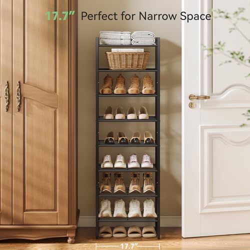 Nunsino Narrow Shoe Rack, 8-Tier Metal Shoe Organizer,Tall Shoe Shelf with Anti-Tip Strap, Max Holds 18 Pairs,Space Saving for Closet,Entryway,Black - Image 3