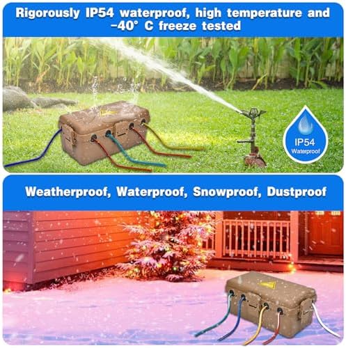 Hrensaw Medium Outdoor Electrical Box(10.6x5.5x4.5inch),Weatherproof Connection Box w/6 Cable Entry,IP54 Waterproof Extension Cord Cover Protect Power Strip,Timer,Plug,Holiday Lights,Brown - Image 5