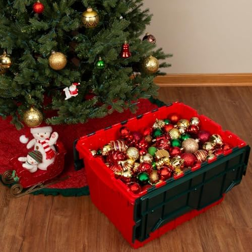 Akro-Mils 66486RDGRN 12-Gallon Plastic Stackable Storage KeepBox Tote Container with Attached Hinged Lid, 21-1/2-Inch x 15-Inch x 12-1/2-Inch, Red/Green - Image 2