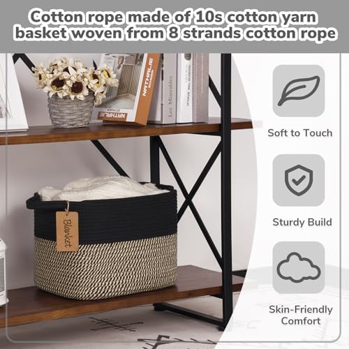 Goodpick Woven Storage Basket for Shelves, Rectangle, Black & Jute - Image 5