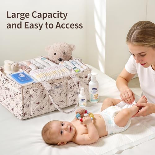 Cute Cartoon Animal Prints Baby Diaper Caddy Organizer, Diaper Bag Storage Basket for Newborn Essentials Must Haves Baby Shower Gifts, Black White Large - Image 5
