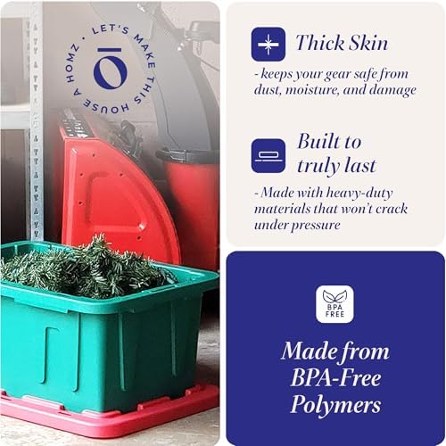 HOMZ Durabilt Plastic Storage Bins with Lids, 27 Gal, Green/Red, 4 Pack - Image 3