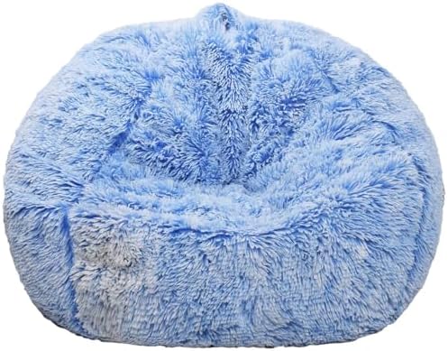 Fluffy Stuffed Animal Storage Bean Bag Chair Cover (No Filler), Faux Fur Comfy Bean Bag Cover for Organizing Plush Toys or Textile, for Adults Teens Kids Girls, Blue - Image 2