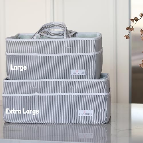 Lily Miles Baby Diaper Caddy - Organizer Tote Bag for Baby Girl Essentials - Baby Shower Basket - Nursery Must Haves - Registry Favorites - Newborn Caddie Car Travel - Gray/Blush, Extra Large - Image 5
