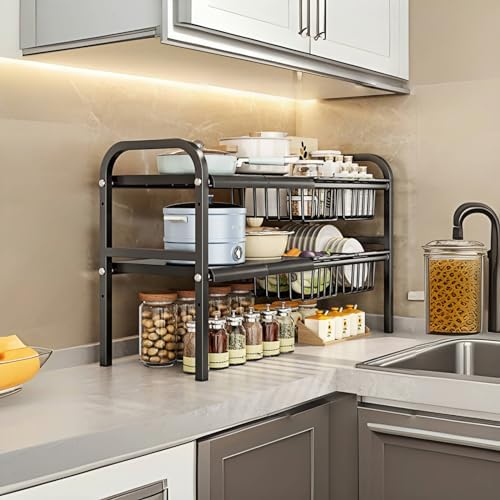 Under Sink Organizer，2 Tier Expandable Heavy Duty Metal Shelf，with 5 Removable Panels and 5 Storage Basket for Under Kitchen Bathroom Sink Organizers and Storage(X-Large,Black) - Image 5