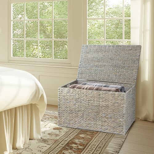 Water Hyacinth Storage Basket with Lid, 52.8 Gallon (200L), White - Image 6