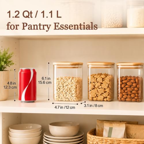 ComSaf Glass Storage Containers with Lids 1.2 Qt, Set of 4 Food Storage Jar - Image 3