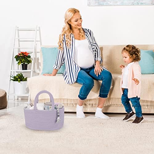 XUANGUO Cotton Rope Baby Diaper Caddy Organizer for Girls Purple Lavender - Image 5
