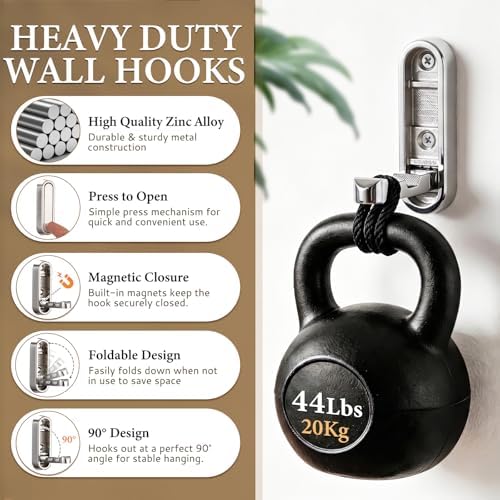 Foldable Wall Hooks, 4 Pack Silver Heavy Duty Coat Hooks, Screw Mounted - Image 5